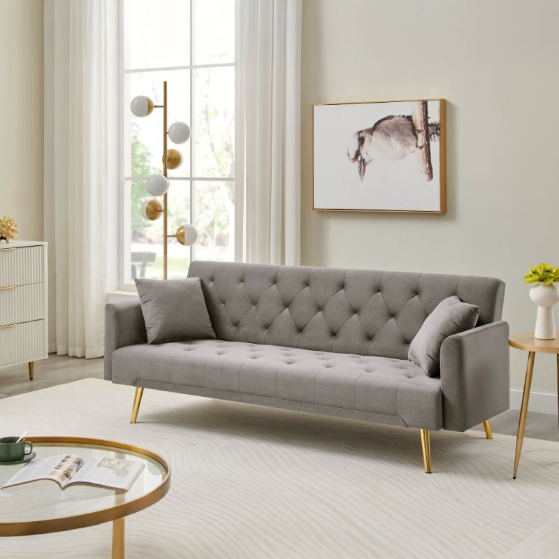 Rozkladacia pohovka, sivohnedá Taupe látka, gold chróm zlatý, ALISIA