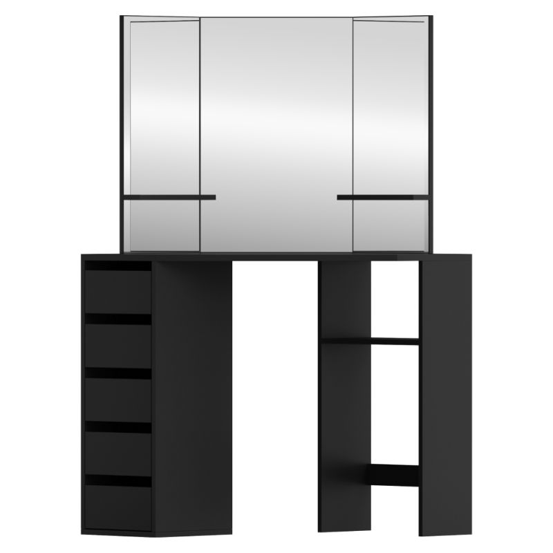 Rohový toaletný stolík, 111cm, čierny, ELIO