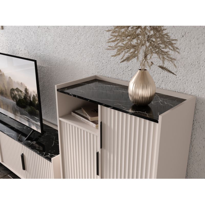 TV stolík, 200cm, kašmír, tmavý mramor, FRESIO RTV2D2S