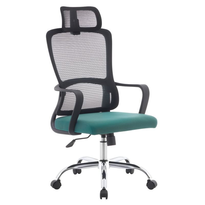 Kancelárske kreslo, zelená látka, čierna sieťovina, chróm, RANDY