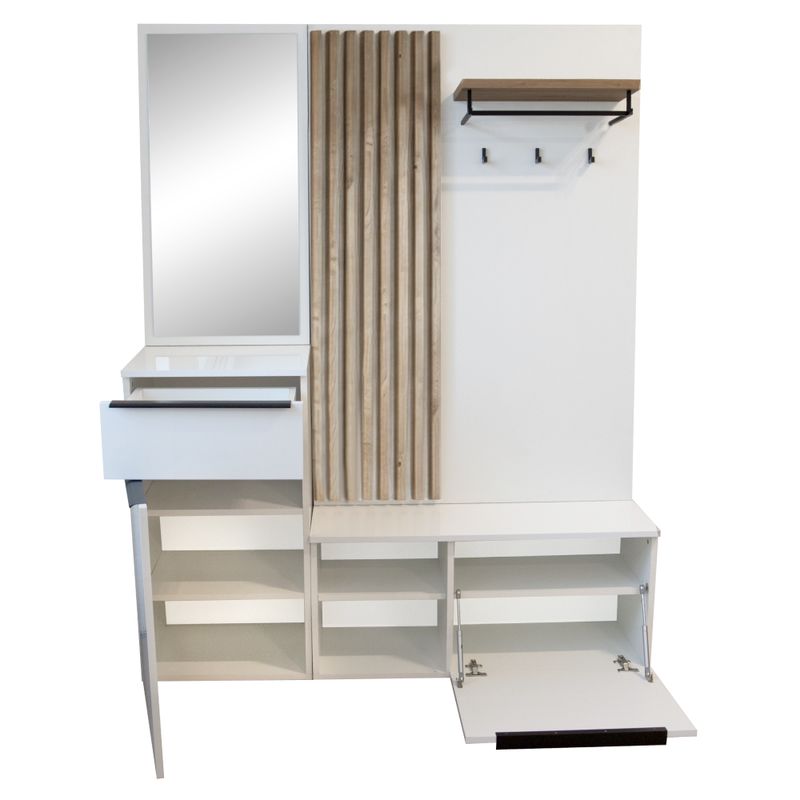 Predsieňová zostava, 150cm, biely lesk, dub artisan, ALIVA V2