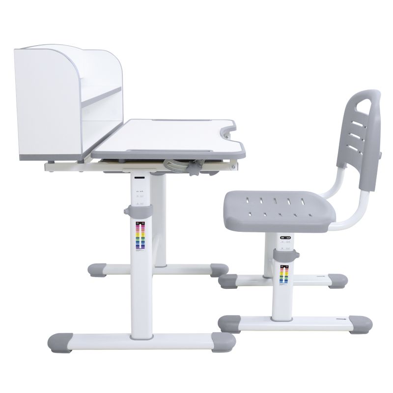 Rastúci písací stôl a stolička, 70x55cm, sivý, biely, set ZION