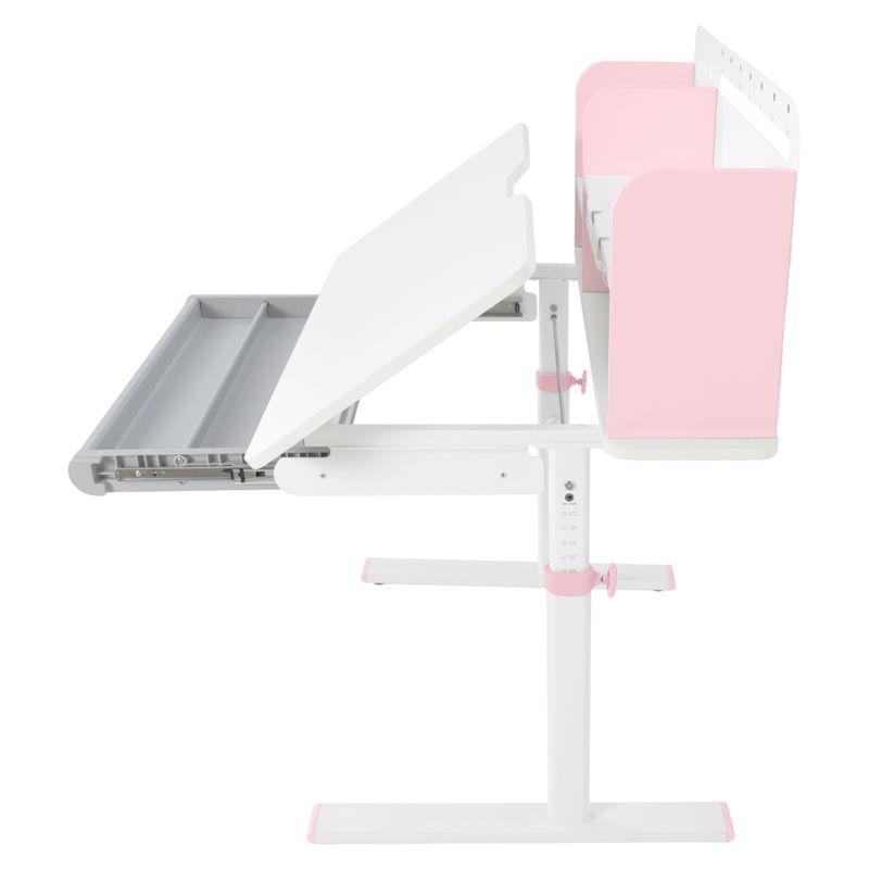 Rastúci písací stôl, 80x60cm, ružový, biely, ADAN