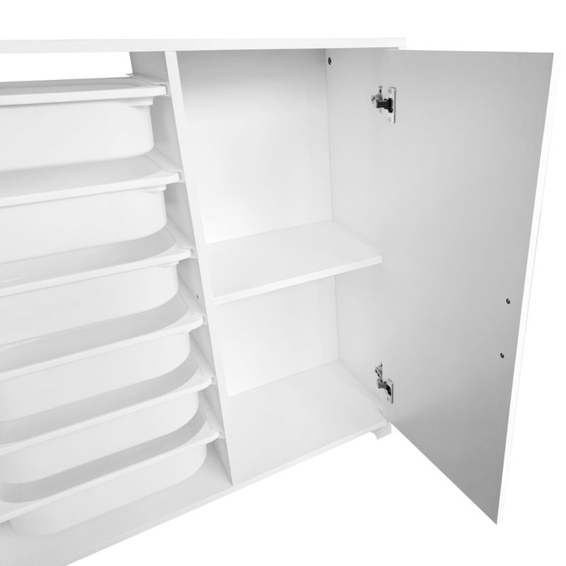 Regál, skrinka s úložnými boxmi, 80cm, biela, VELTO