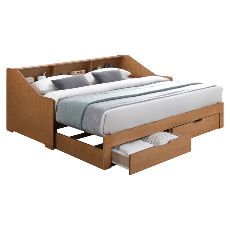 Rozkladacia posteľ s úložným priestorom, 90-180x200, dub, MONETA