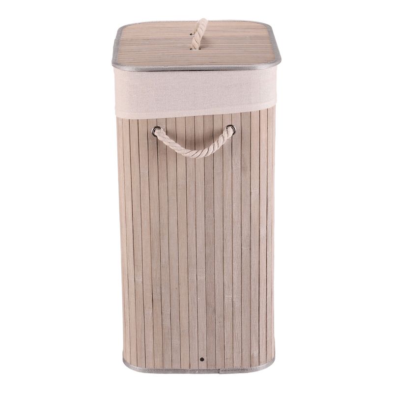 Kôš na prádlo, 40cm, bambusový, s vekom, sivý, DB2001 GREY