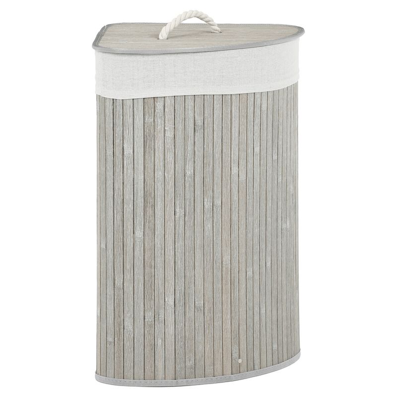 Kôš na prádlo, 35cm, bambusový, rohový s vekom, sivý, DB2002 GREY