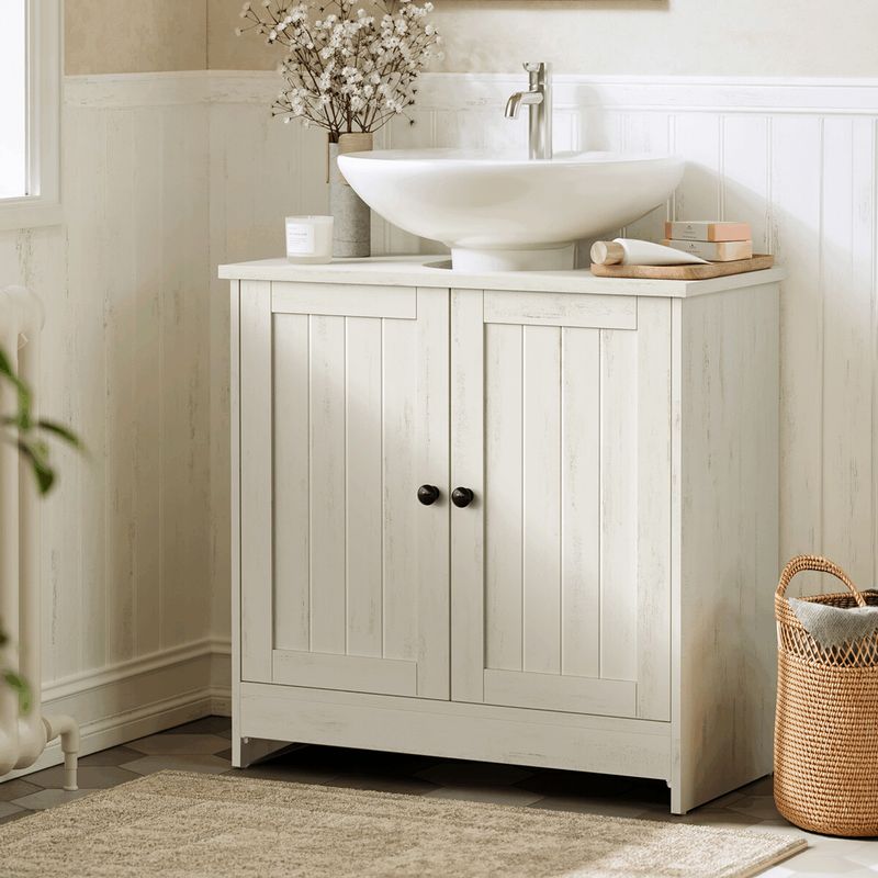 Kúpeľňová skrinka, 60cm, MDF, biela, AUK-E1155 WT