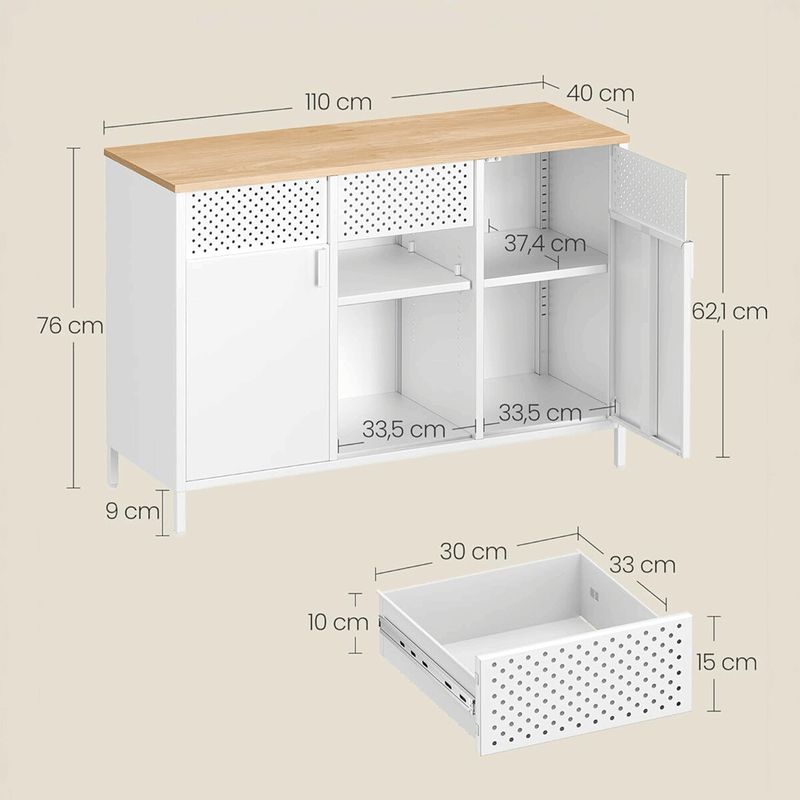 Komoda 110x40x76cm, kov, biela, AUK-E1420 WT