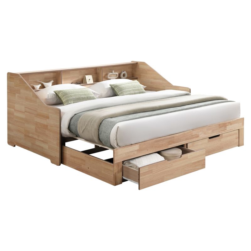 Rozkladacia posteľ s úložným priestorom, 90-180x200, prírodná, MONETA