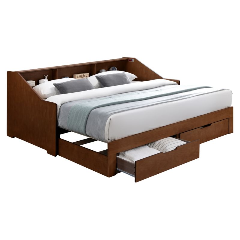 Rozkladacia posteľ s úložným priestorom, 90-180x200, orech, MONETA