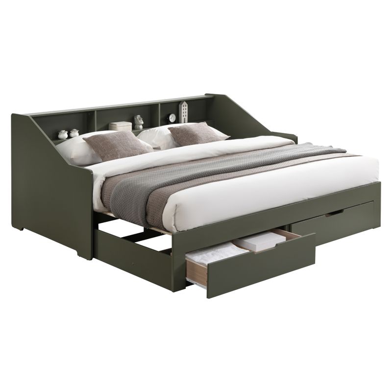Rozkladacia posteľ s úložným priestorom, 90-180x200, sivozelená, MONETA