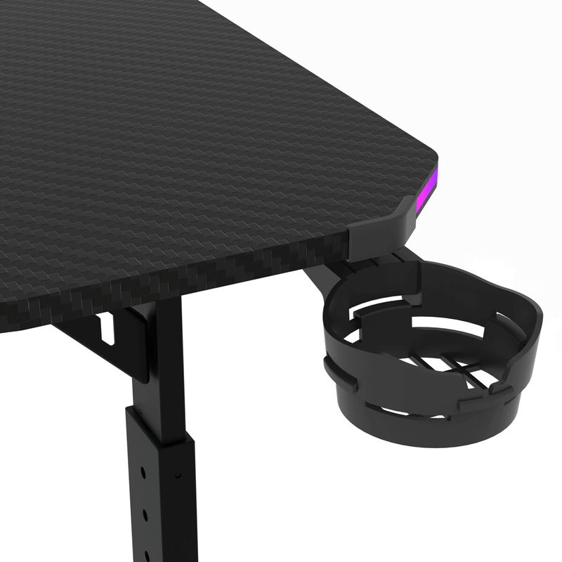 Pevný herný stôl 140x60cm, RGB LED, nastaviteľná výška, melamín, carbon, LT-H1214 BK