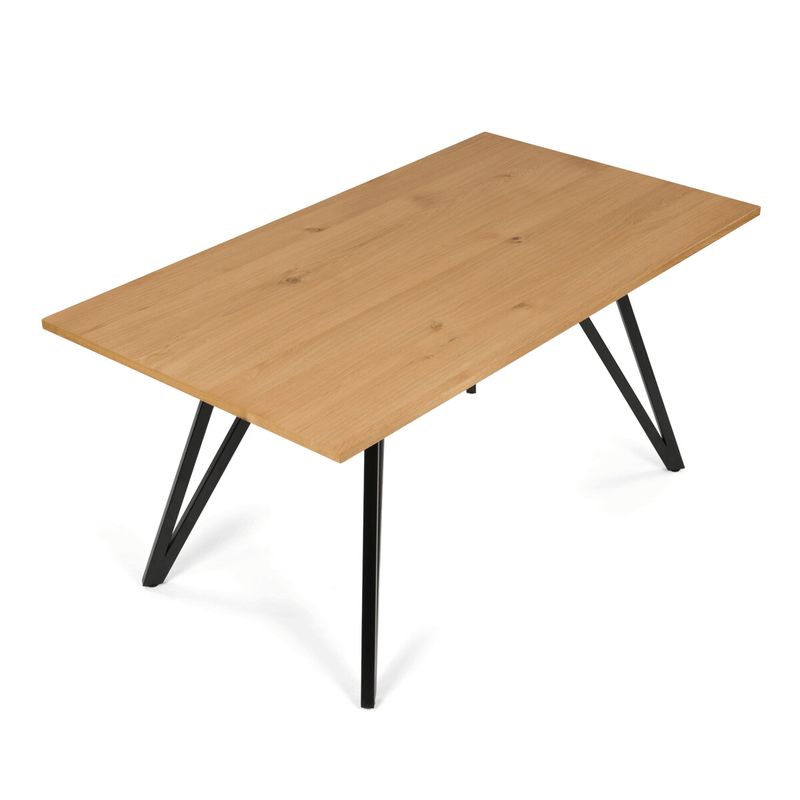 Jedálenský stôl 160x90cm, dýha dub, čierny kov, HT-F5516 OAK