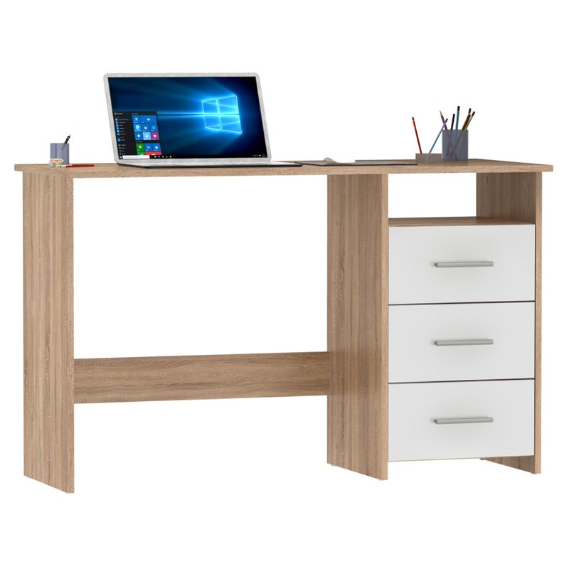 PC stôl, 123x50cm, dub sonoma, biela, LARISTOTE NEW