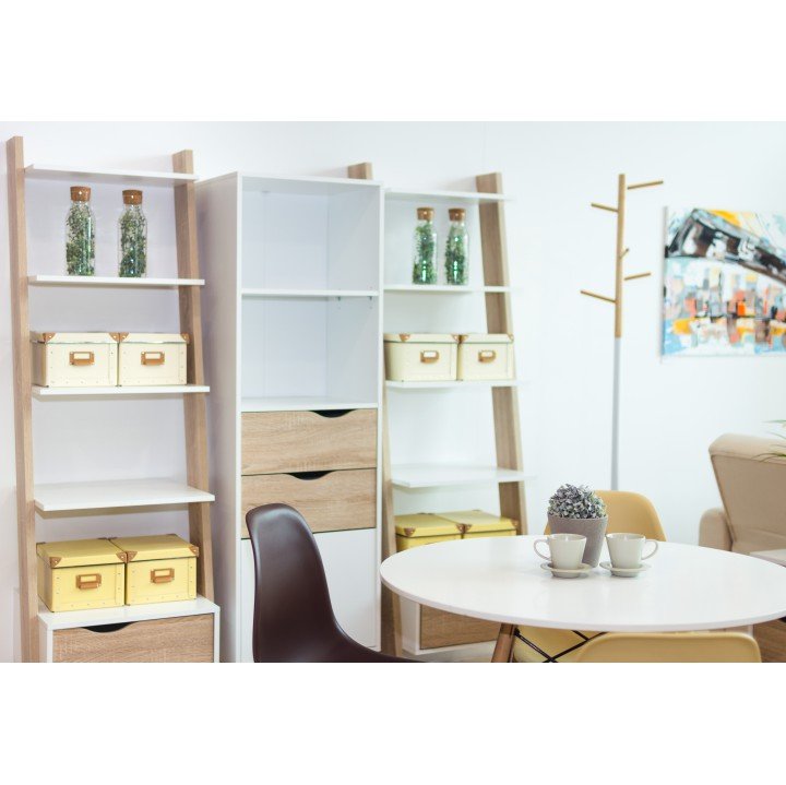 Regál, 55cm, so zásuvkou, dub sonoma, biely, OSLO 75385