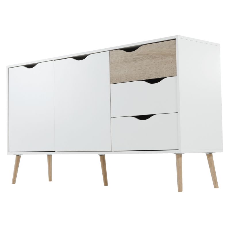 Komoda, 147cm, kombinovaná, dub sonoma, biela, OSLO 75381