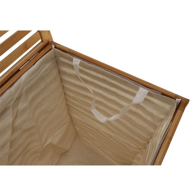 Kôš na bielizeň, 40cm, bambus prírodný, béžová látka, BASKET