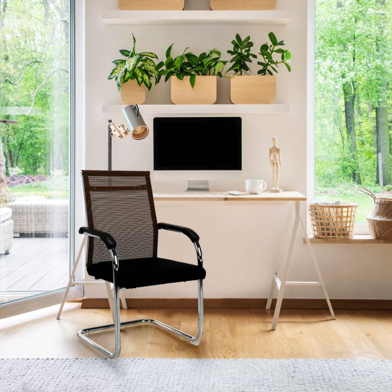 Zasadacia stolička, čierna a hnedá sieťovina, kov strieborný, ESIN