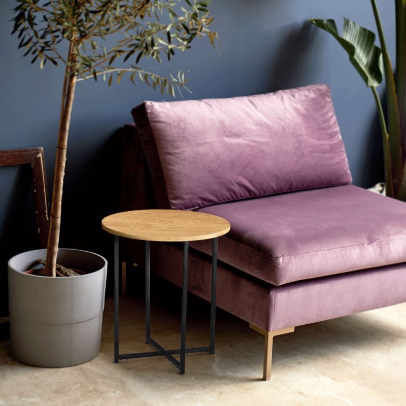 Príručný stolík, 40x40cm, dub, čierny kov, IMSAR