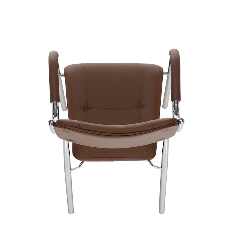 Stohovateľná stolička, hnedá ekokoža, nohy chróm, ILHAM