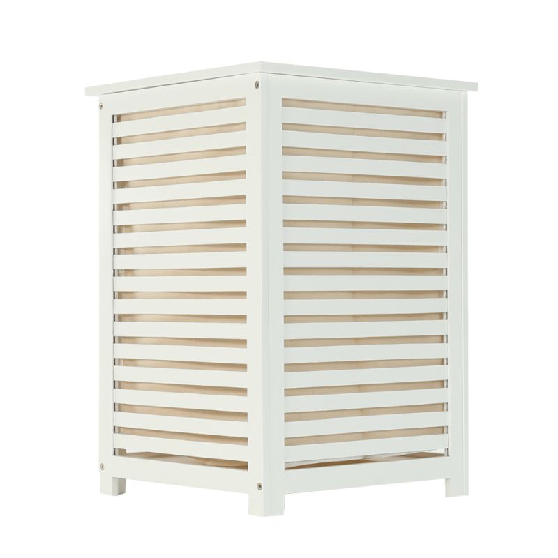 Kôš na bielizeň, 40cm, bambus biely, béžová látka, BASKET