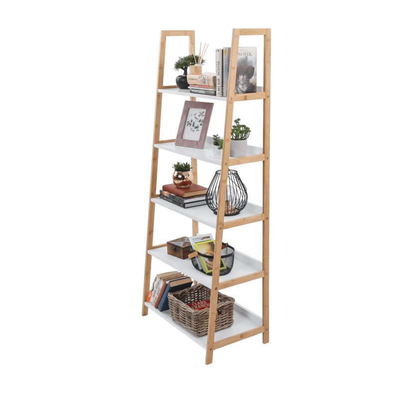 Regál, 63cm, 5-policový, biely, prírodný, KOEN TYP 3