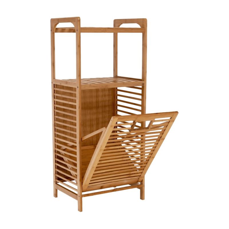 Kôš na bielizeň, 40cm, bambus prírodný, sivá látka, KERI NEW