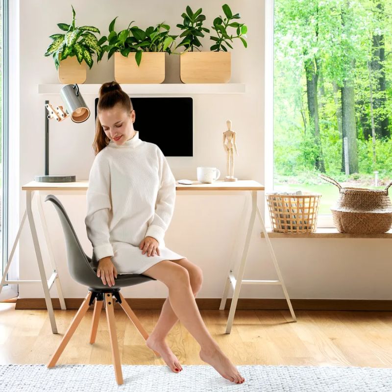 Štýlová otočná stolička, tmavosivá ekokoža a plast, nohy buk, ETOSA