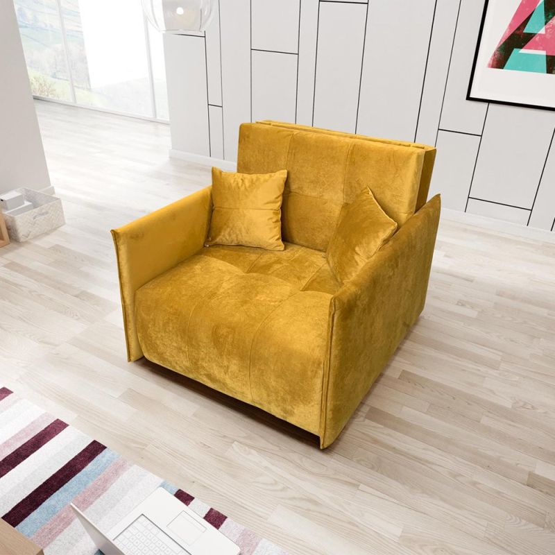 Kreslo, rozkladacie, horčicová látka, ALANA