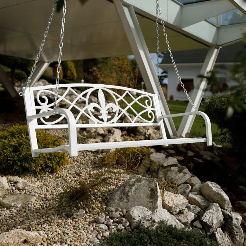 Záhradná hojdačka, 127cm, kov, biela, ABEA