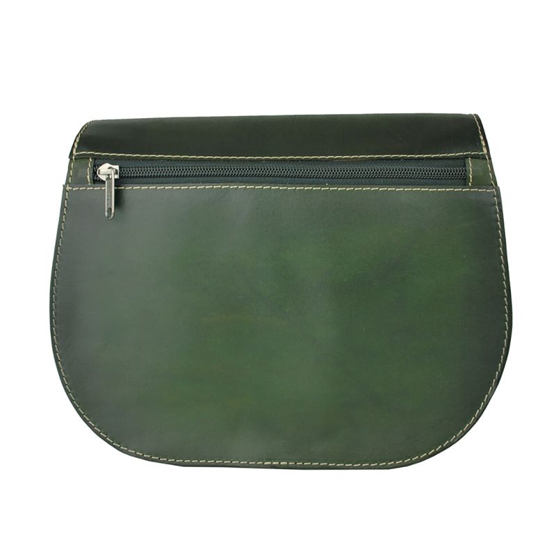 Tmavo zelená kožená kabelka, ručne tieňovaná, uzatváranie - skrytý magnet