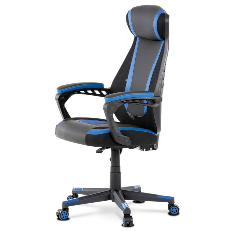 Herné kreslo, čierna, modrá, ekokoža, 130 kg, KA-Y213 BLUE