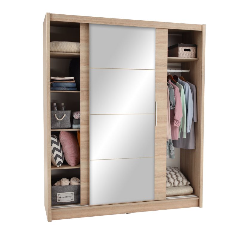 Skriňa, 180cm, kombinovaná, dub sonoma, zrkadlo, LOW