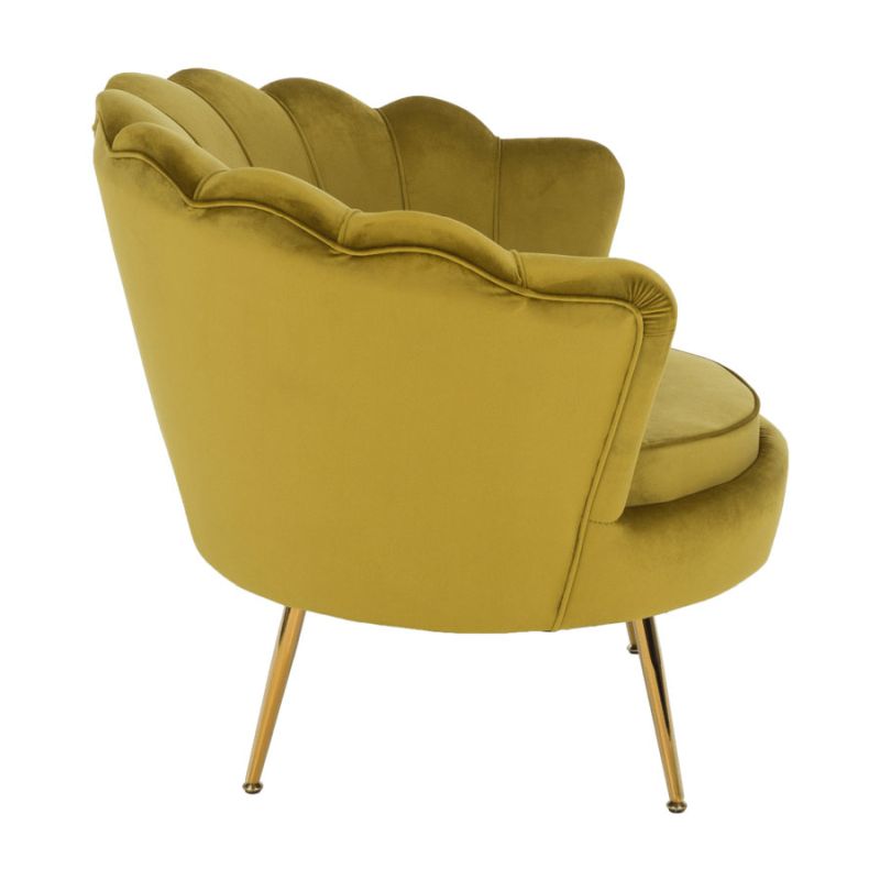 Kreslo, Art-deco, nohy gold chróm, horčicová látka, NOBLIN