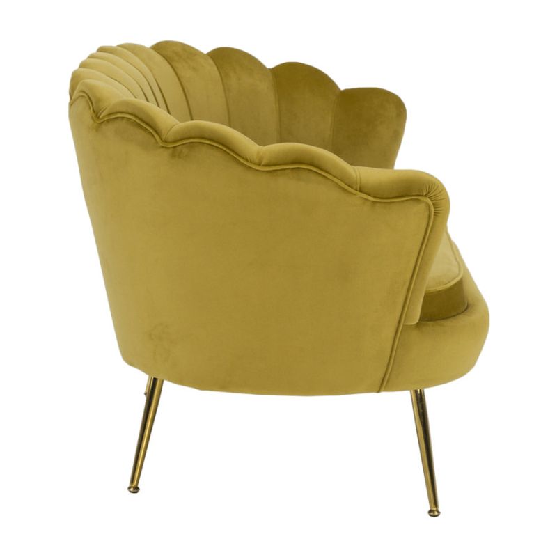 Lavica, Art-deco, nohy gold chróm, horčicová látka, NOBLIN