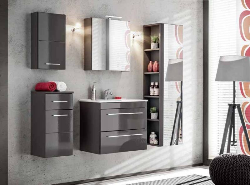 Skrinka so zrkadlom, 35cm, sivá, lesk, TWIST GREY 802