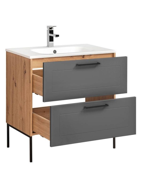 Skrinka pod umývadlo, 80cm, grafit, dub artisan, MADERA GREY 821