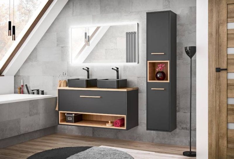 Skrinka so zrkadlom, 60cm, sivá, dub artisan, BORNEO COSMOS 840