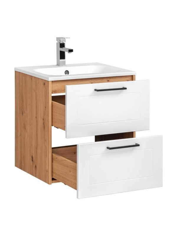 Skrinka pod umývadlo, 60cm, dub artisan, biela, MADERA WHITE 820