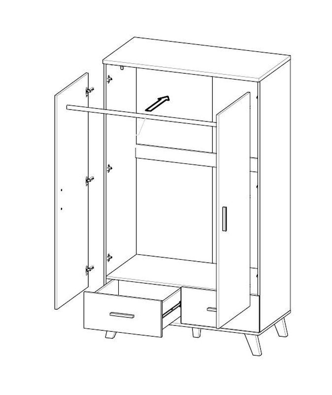 Skriňa, 110cm, kombinovaná, dub wotan, čierna, LOTTA 2D2S