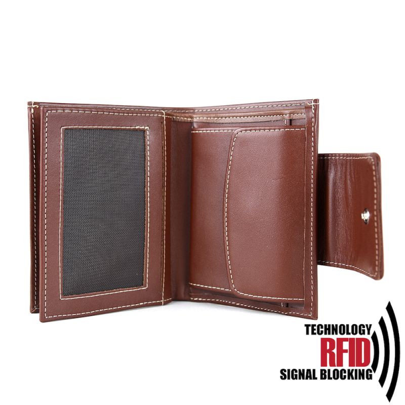 Kožená RFID peňaženka vybavená blokáciou RFID / NFC, hnedá farba č.8211