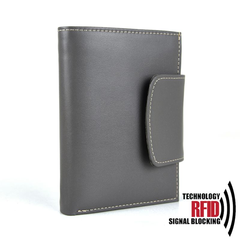 Kožená RFID peňaženka vybavená blokáciou RFID / NFC, šedá farba č.8211