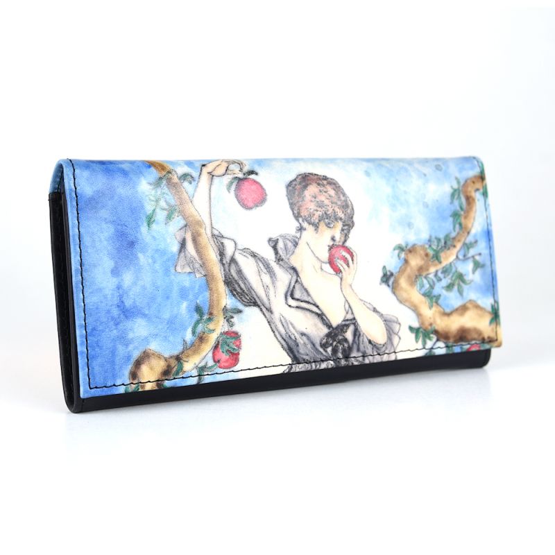 Ručne maľovaná kožená peňaženka 7757 s motívom Žena s jablkami
