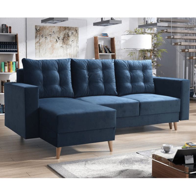 Rozkladacia sedacia súprava, modrá látka, ľavá, BLEKY ROH