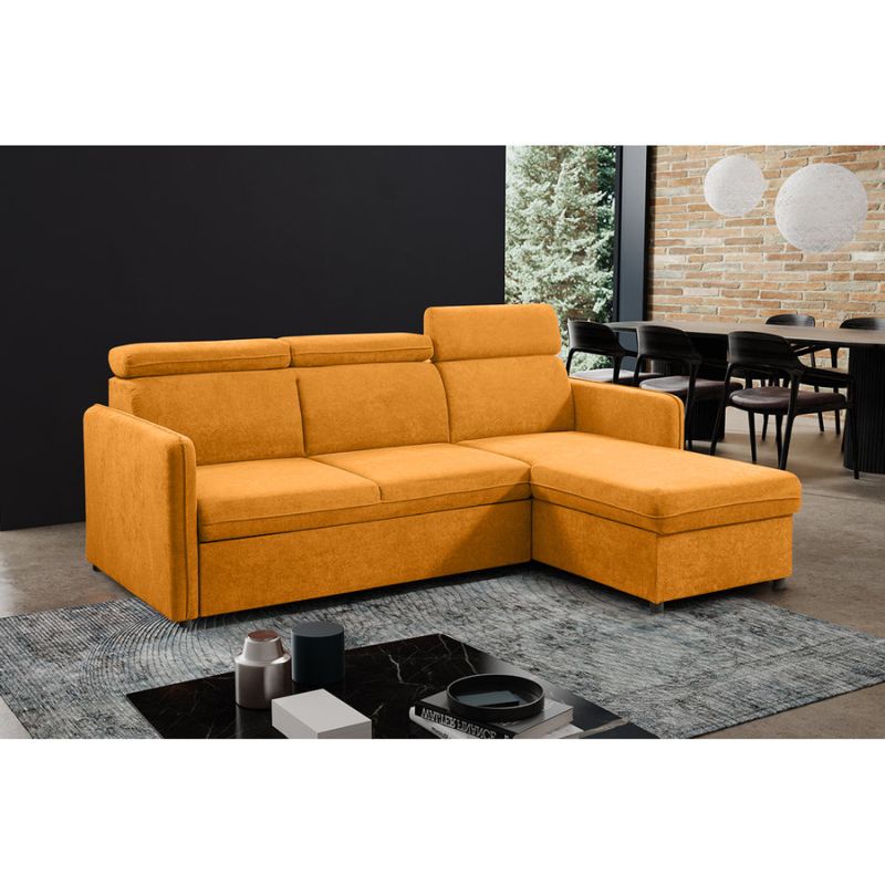 Rozkladacia sedacia súprava, horčicová látka, ALECHANDRO A ROH