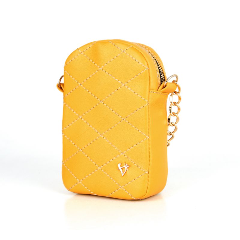 Malá kožená kabelka na mobil v horčicovej farbe