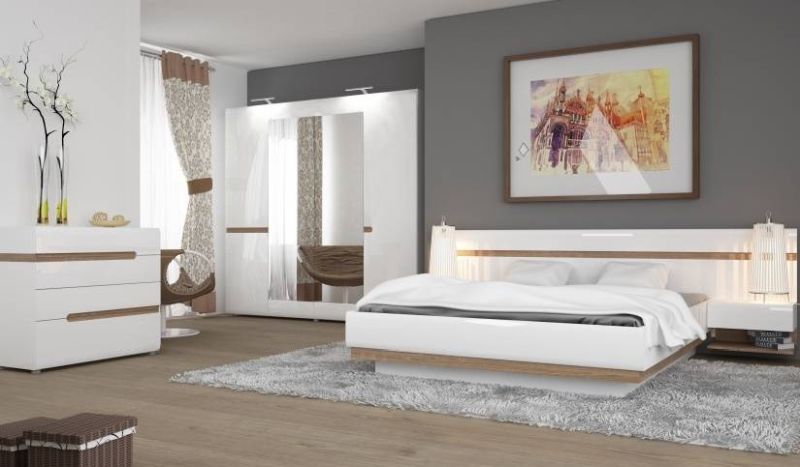 Vitrína, 64cm, biela, biely lesk, dub truflowy, LYNATE TYP 01P