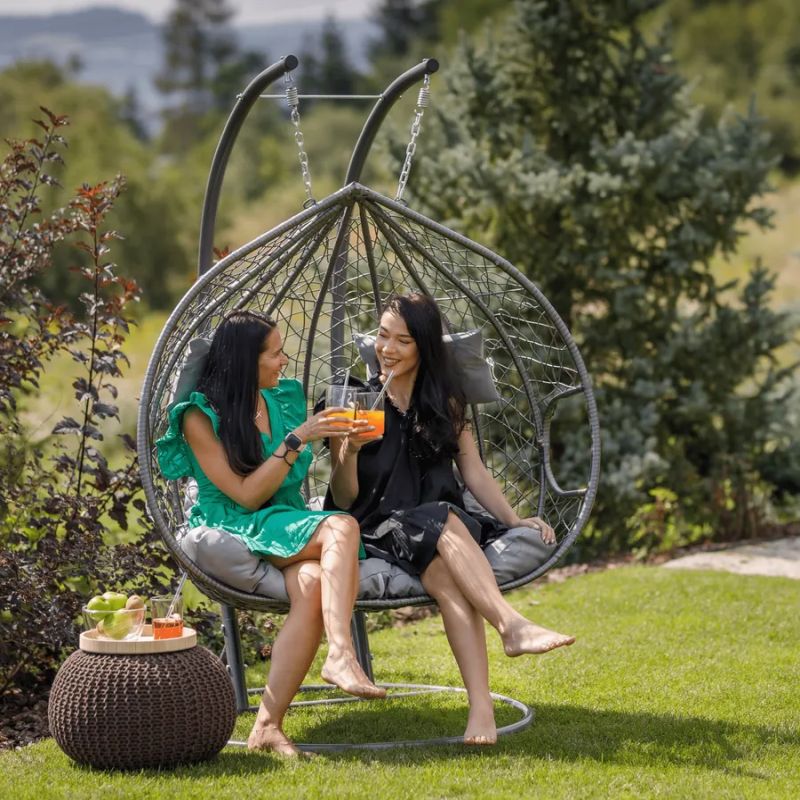 Závesné dvojkreslo, kov sivý, látka sivá, DALVEA 2 NEW