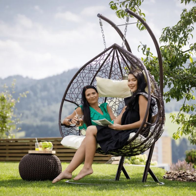 Závesné dvojkreslo, kov hnedý, látka krémová, DALVEA 2 NEW